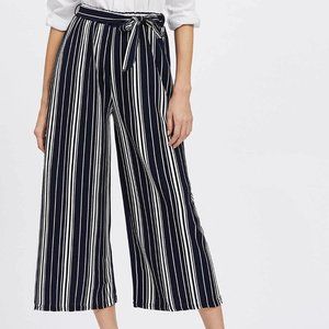 Vertical Striped Self Tie Wide Leg Gaucho Pants